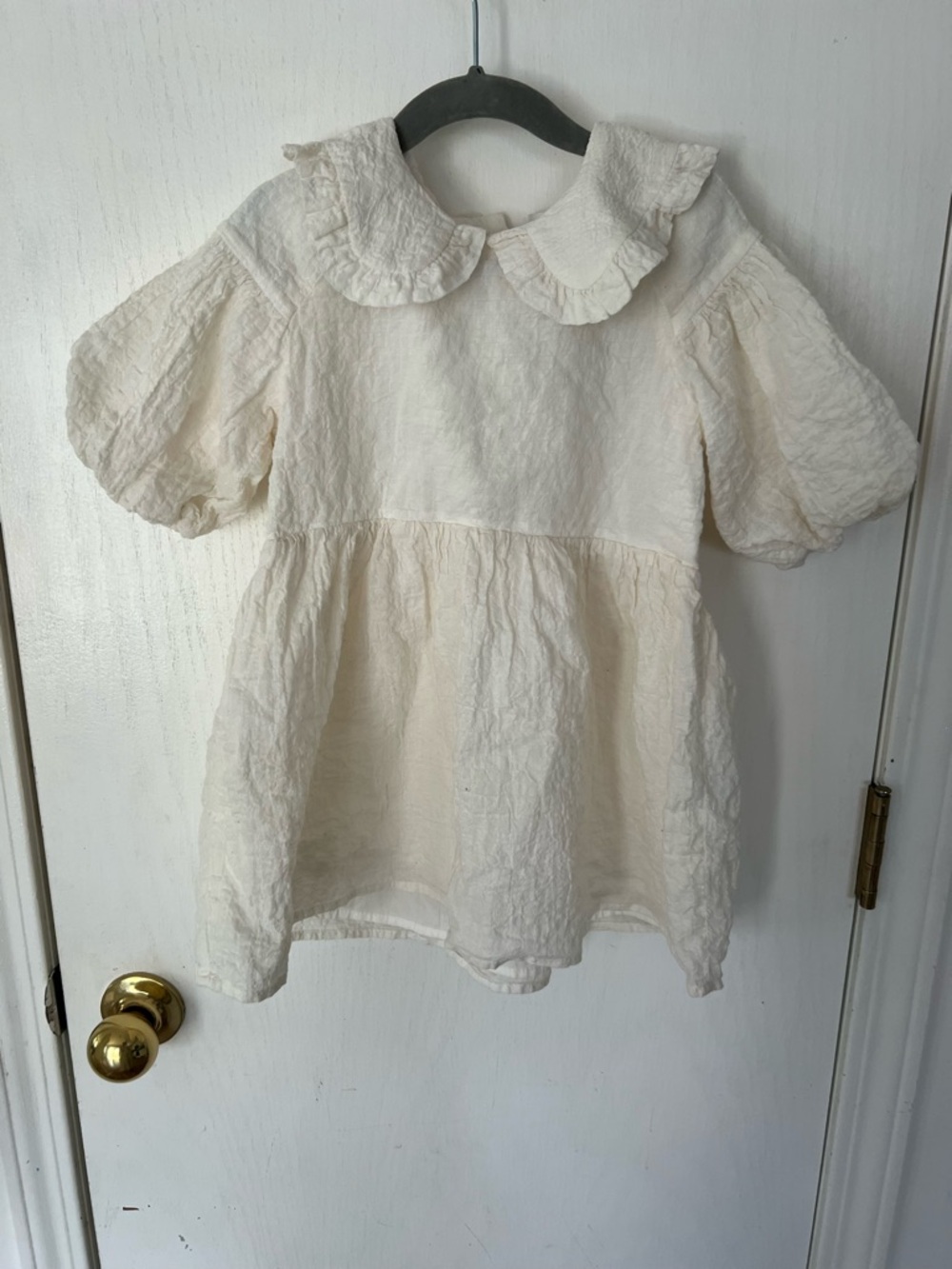 H&M Cream Ruffled Peter Pan Collar Puff-Sleeve Dress